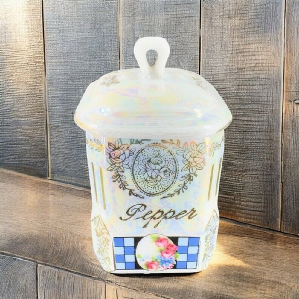 Victoria Lusterware Pepper Spice Canister Jar Box Container W Lid Czechoslovakia